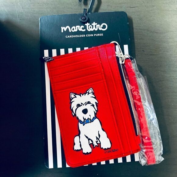 Marc Tetro Red Westie Dog Coin Purse Zipper Cardholder Wristlet Wallet - Picture 1 of 2
